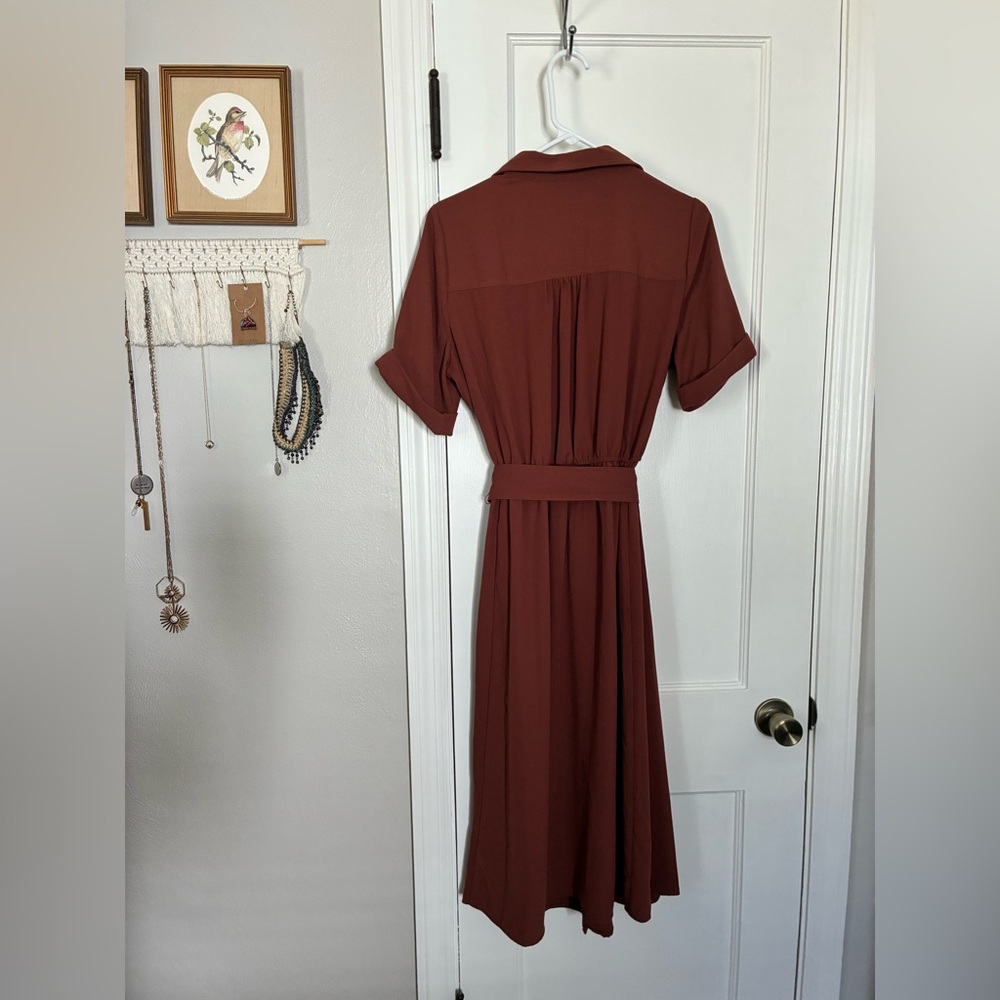 Ophelia Roe | Terracotta Button-Down Midi Dress - Picture 3 of 3